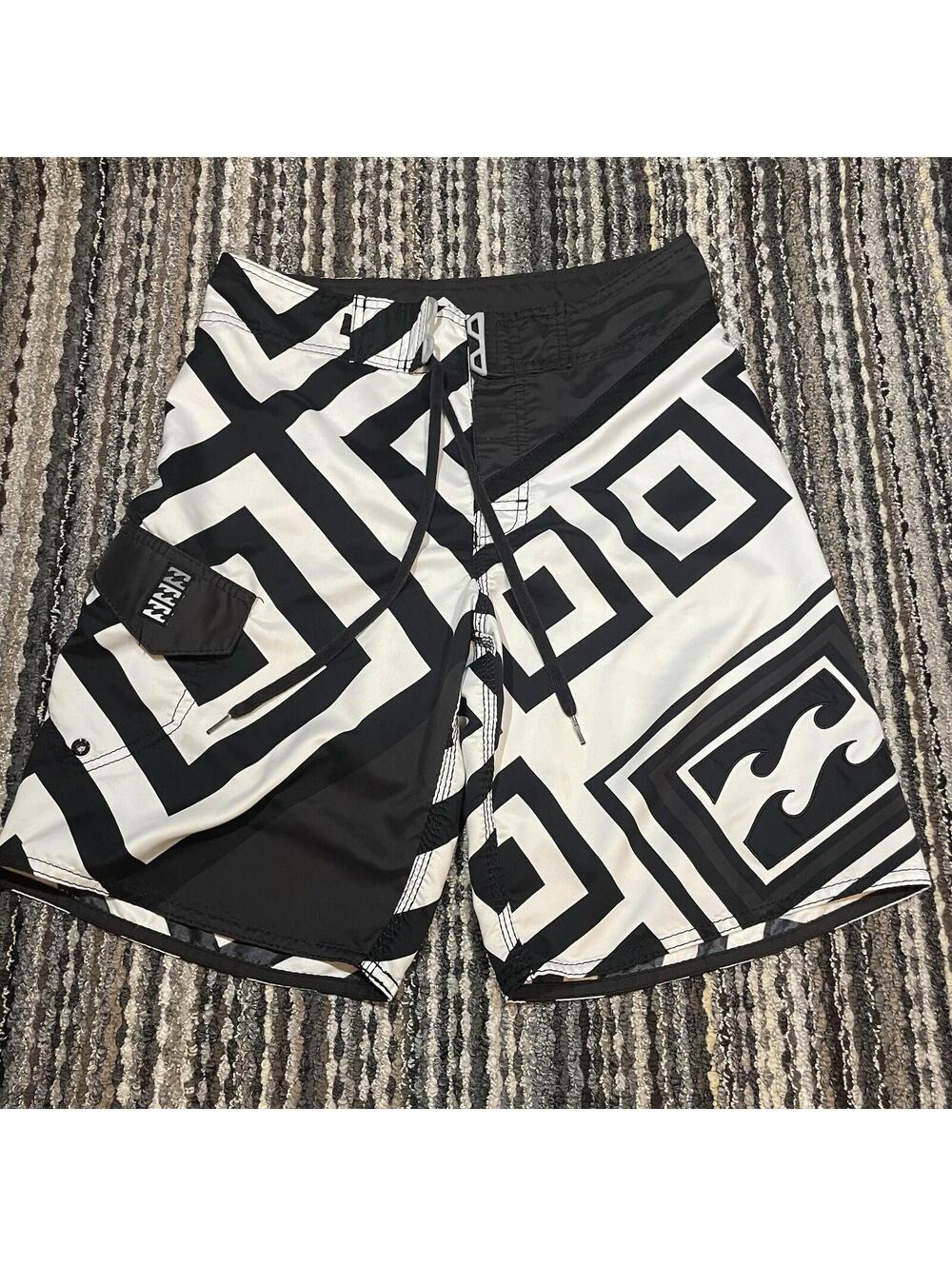 Y2K Billabong Shorts Men's Size 28 Retro White Trippy AOP Skater 2000's Grunge